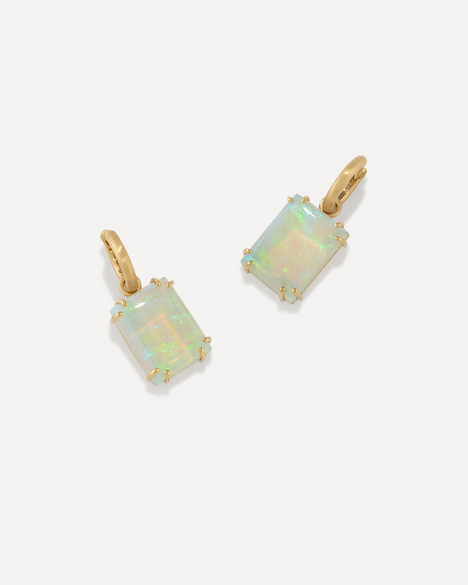 Opal Drop Huggies, Huggie Earrings