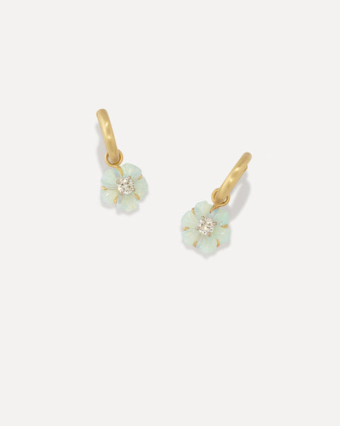 One of a Kind Diamond Tropical Flower Jeweled Huggies - Irene Neuwirth