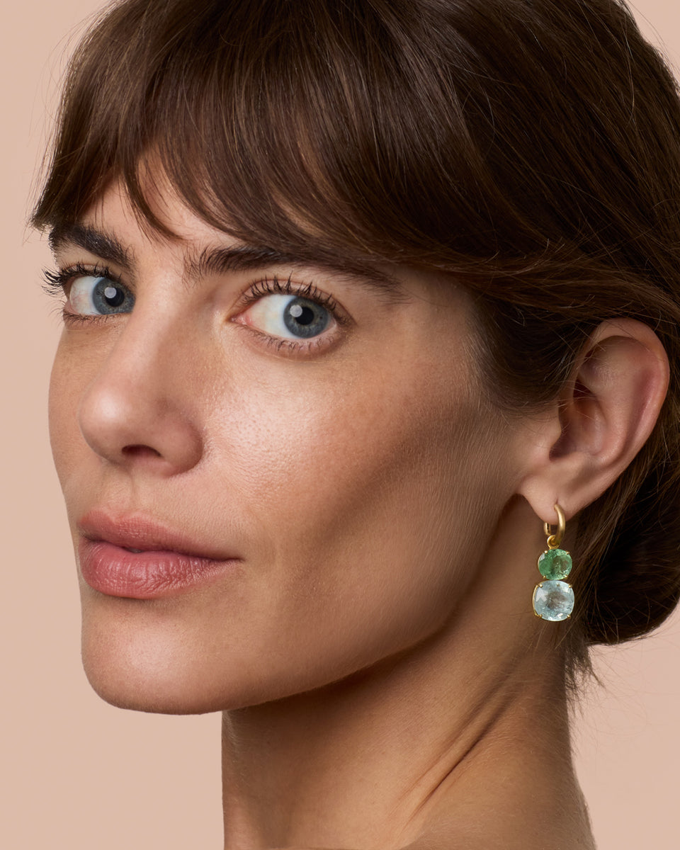 One of a Kind Gemmy Gem Double Stone Jeweled Huggies - Irene Neuwirth