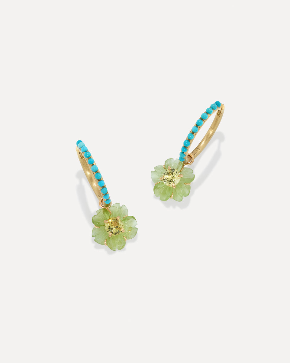 One of a Kind Tropical Flower Jeweled Hoops - Irene Neuwirth