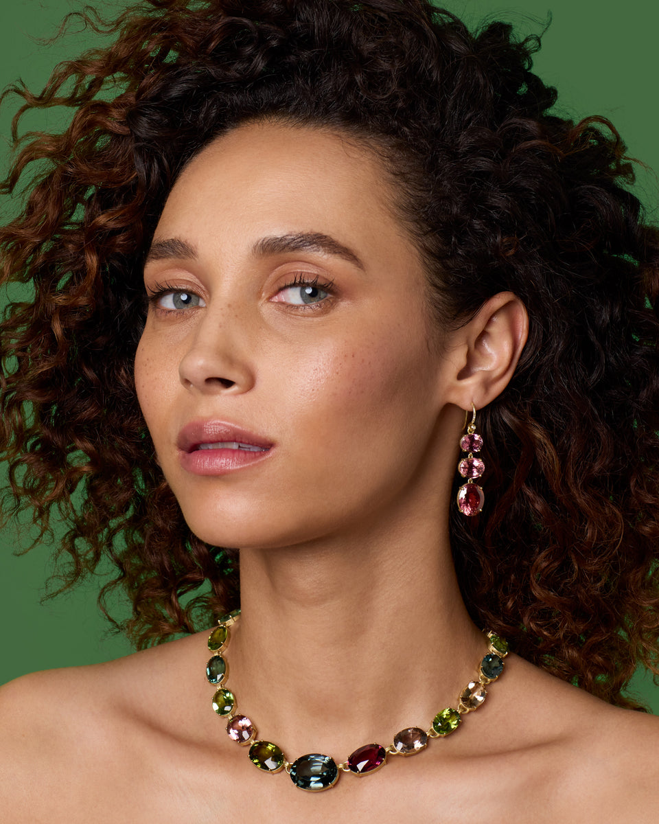 One of a Kind Gemmy Gem Triple Drop Link Earrings - Irene Neuwirth