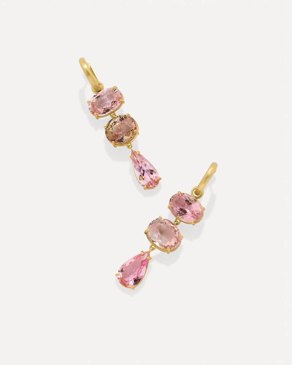 One of a Kind Gemmy Gem Triple Drop Link Jeweled Huggies - Irene Neuwirth