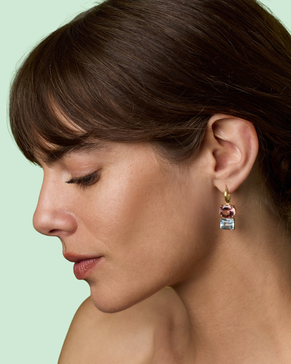 One of a Kind Gemmy Gem Double Stone Jeweled Huggies - Irene Neuwirth