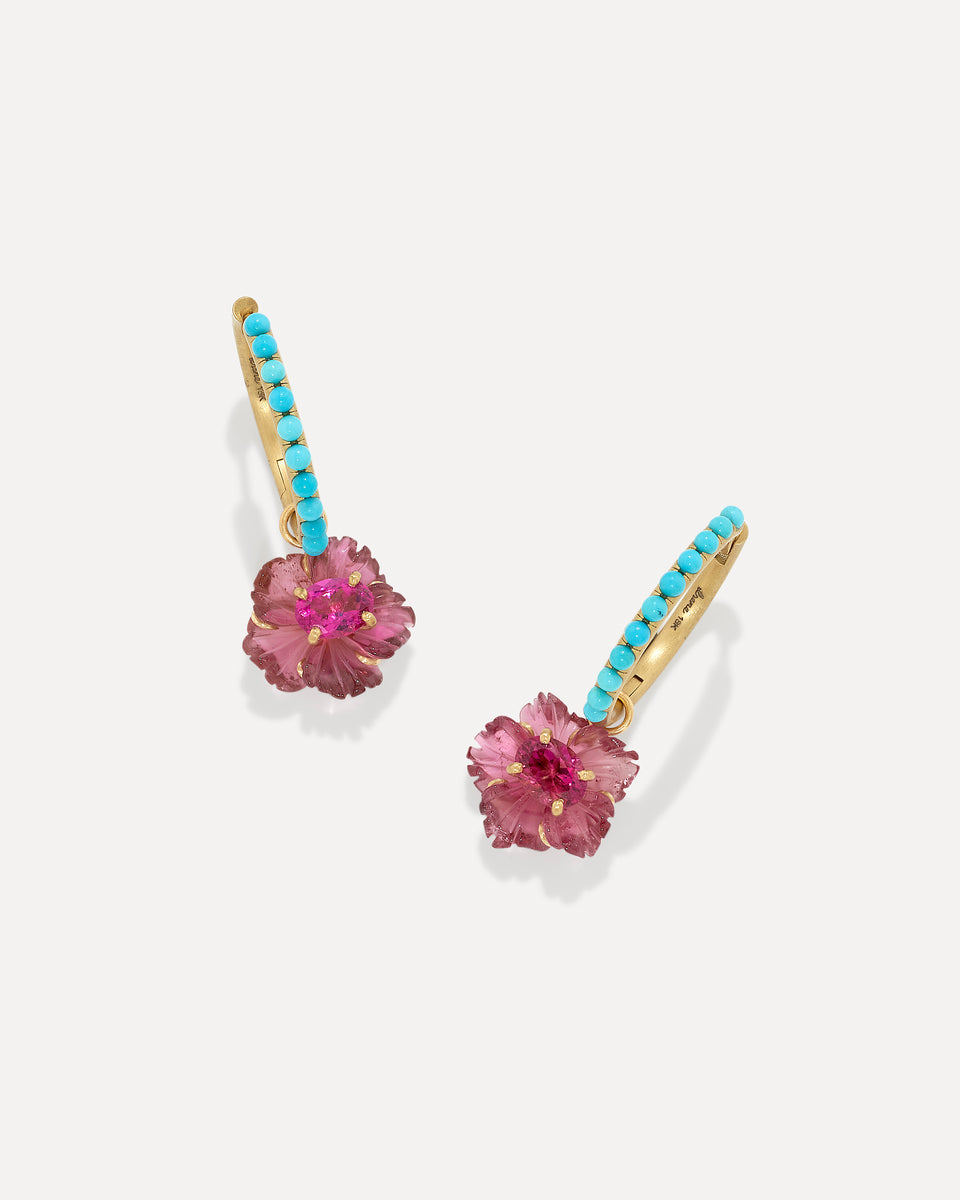 One of a Kind Tropical Flower Jeweled Hoops - Irene Neuwirth