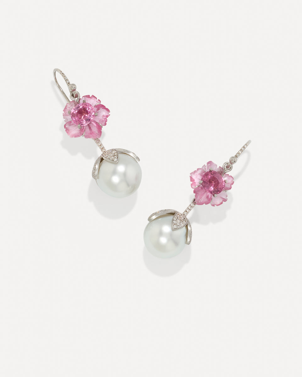 One of a Kind Pearl Blossom Tropical Flower Drop Earrings - Irene Neuwirth