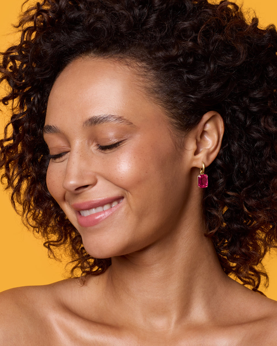 One of a Kind Gem Drop Jeweled Huggies - Irene Neuwirth