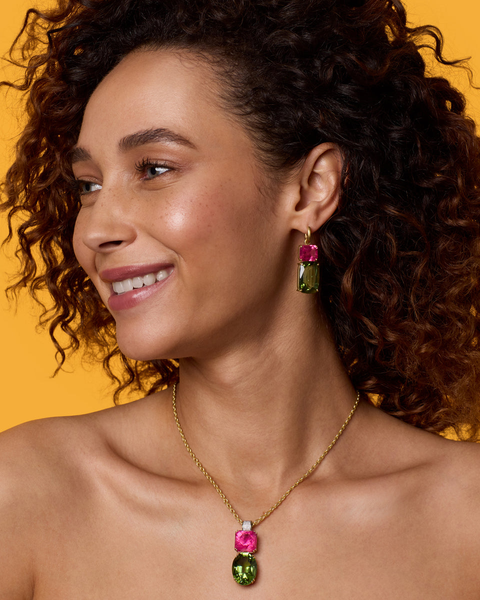 One of a Kind Gemmy Gem Heavy Pavé Bale Double Drop Pendant Necklace - Irene Neuwirth