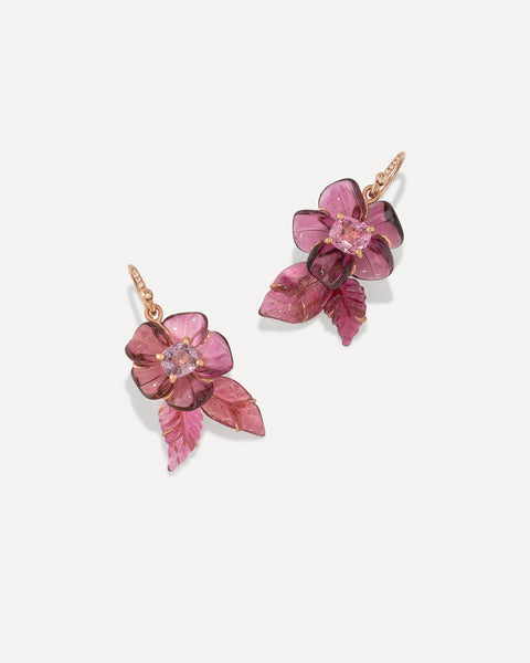 One of a Kind Tropical Flower Carved Leaf Earrings - Irene Neuwirth