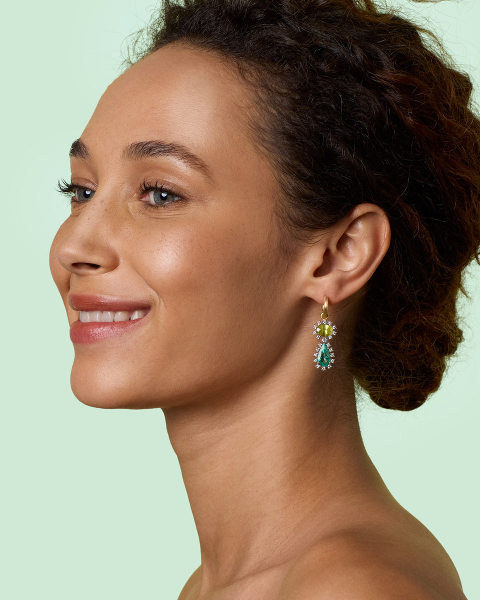 One of a Kind Diamond Gemmy Gem Double Drop Jeweled Huggies