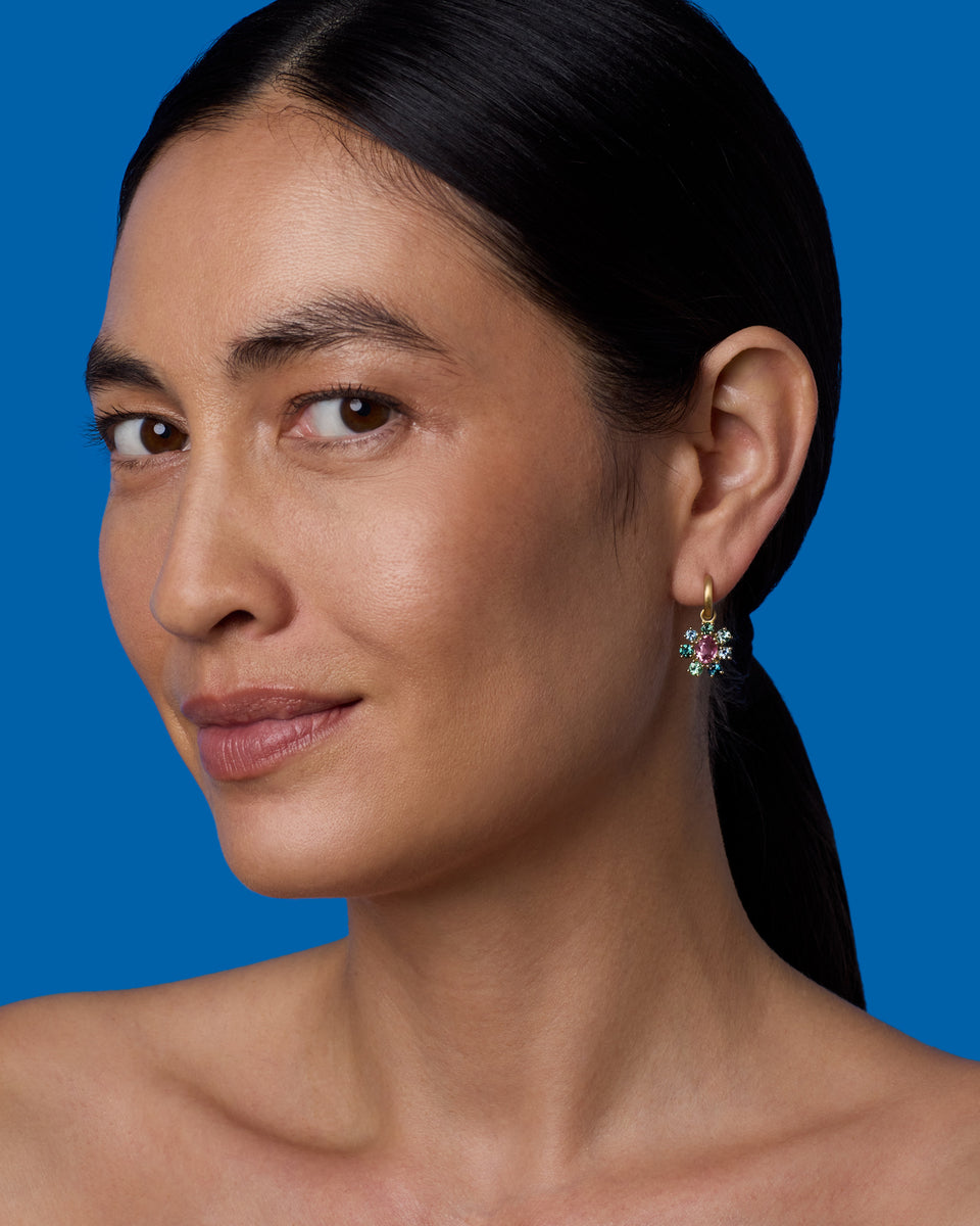 One of a Kind Gemmy Gem Floret Jeweled Huggies - Irene Neuwirth