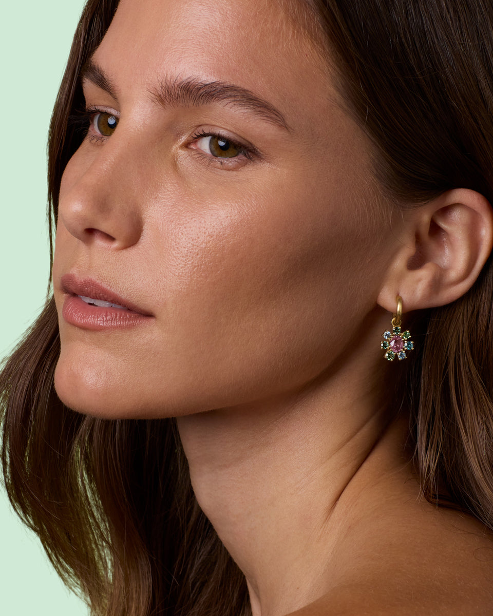 One of a Kind Gemmy Gem Floret Jeweled Huggies - Irene Neuwirth