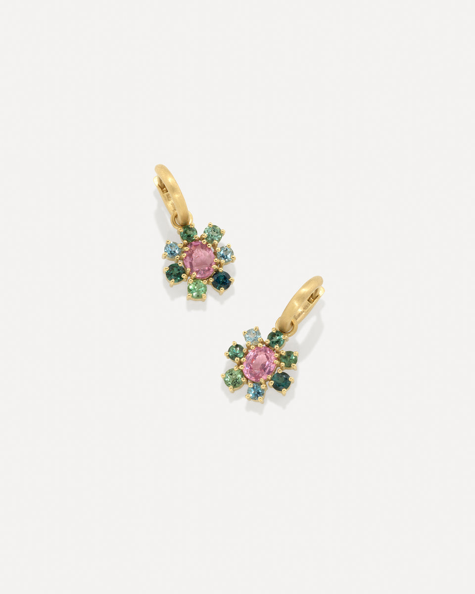 One of a Kind Gemmy Gem Floret Jeweled Huggies - Irene Neuwirth