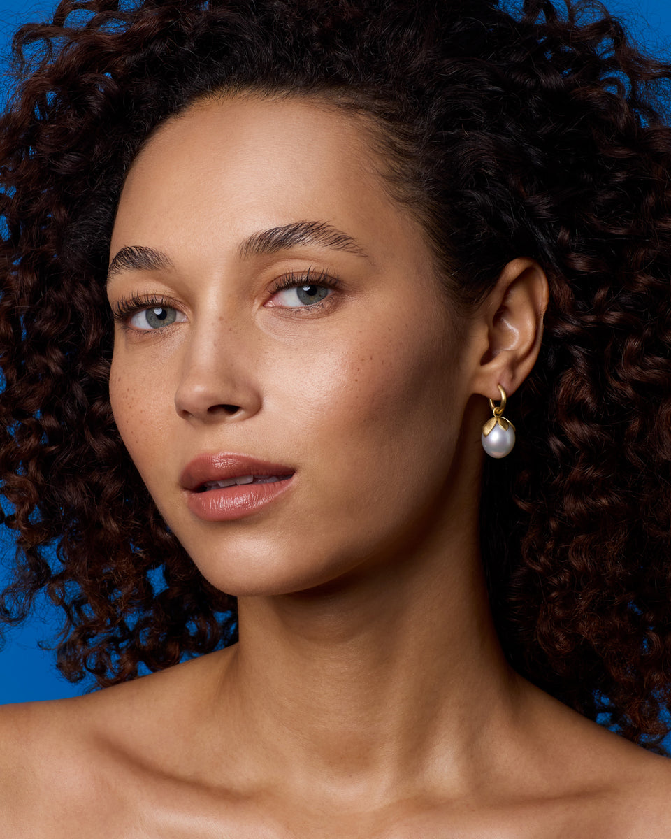 One of a Kind Pearl Blossom Jeweled Huggies