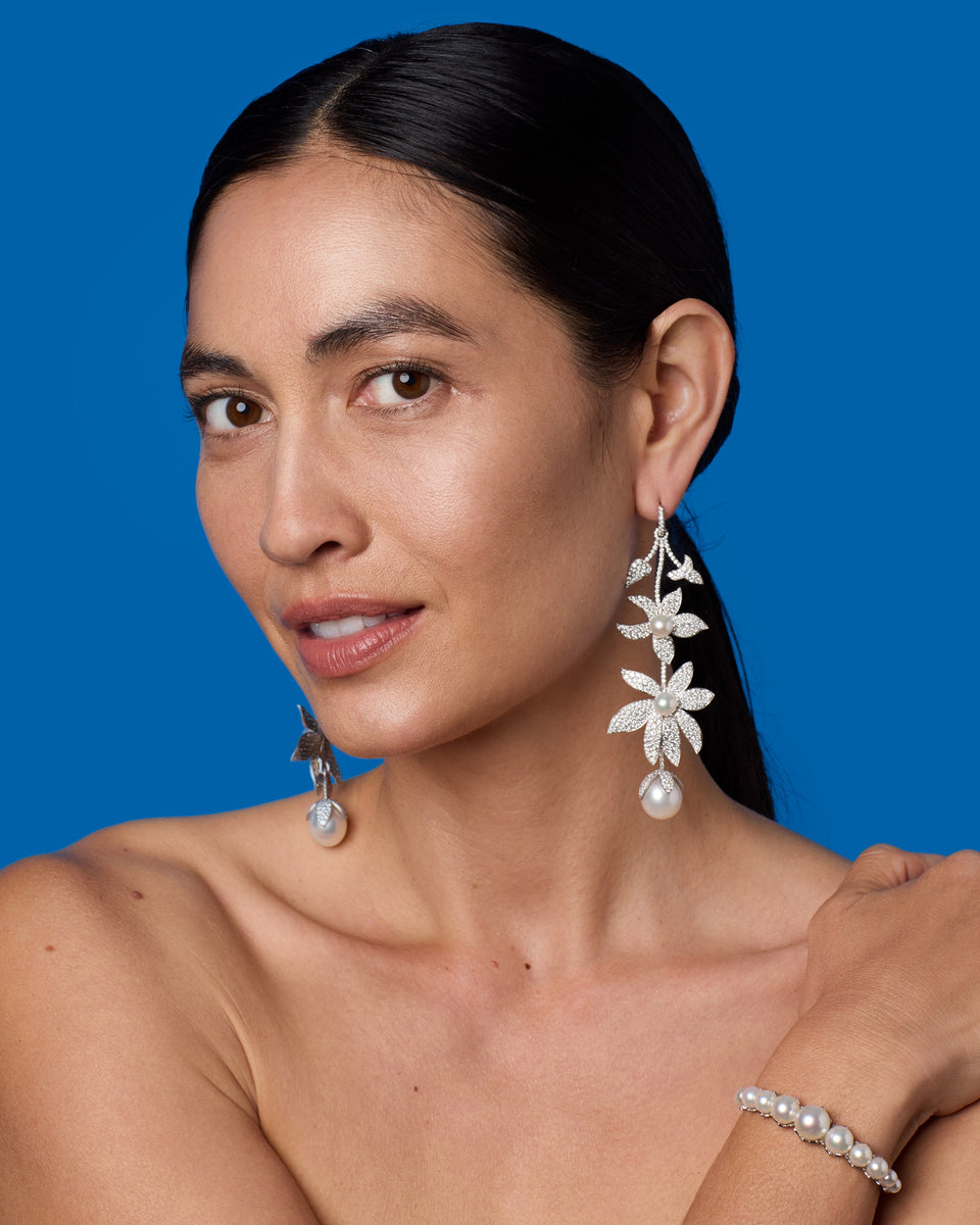 One of a Kind Pavé Pearl Blossom Magical Huggies - Irene Neuwirth