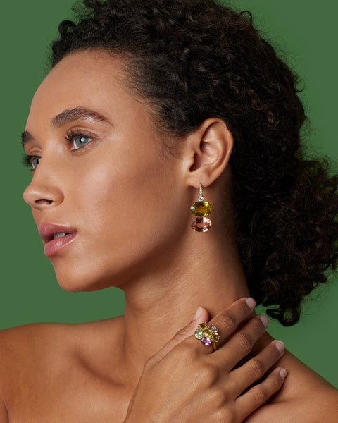 One of a Kind Gemmy Gem Diamond Double Stone Earrings - Irene Neuwirth