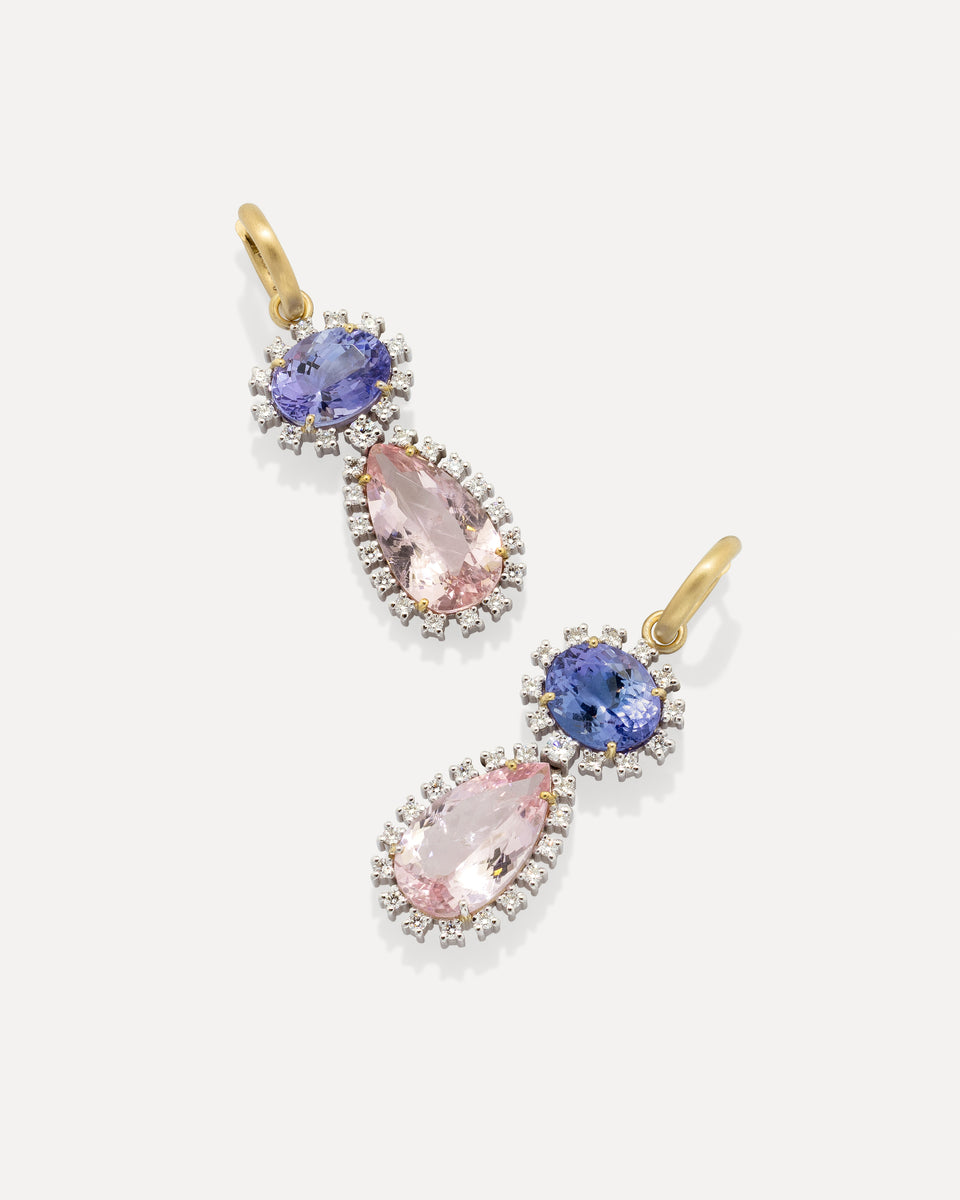 One of a Kind Diamond Studded Gemmy Gem Double Drop Huggies - Irene Neuwirth