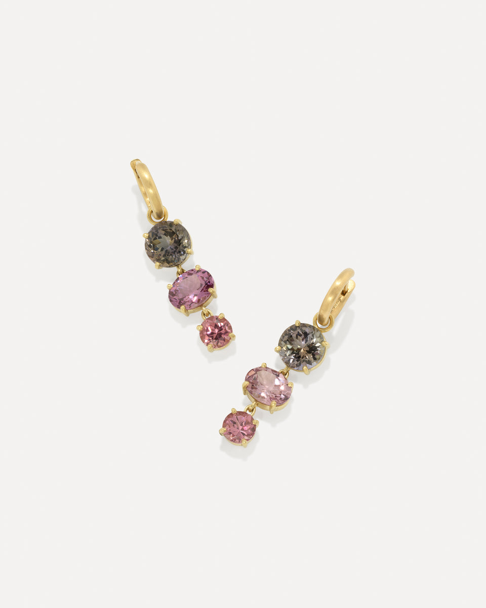 One of a Kind Gemmy Gem Triple Drop Link Jeweled Huggies - Irene Neuwirth