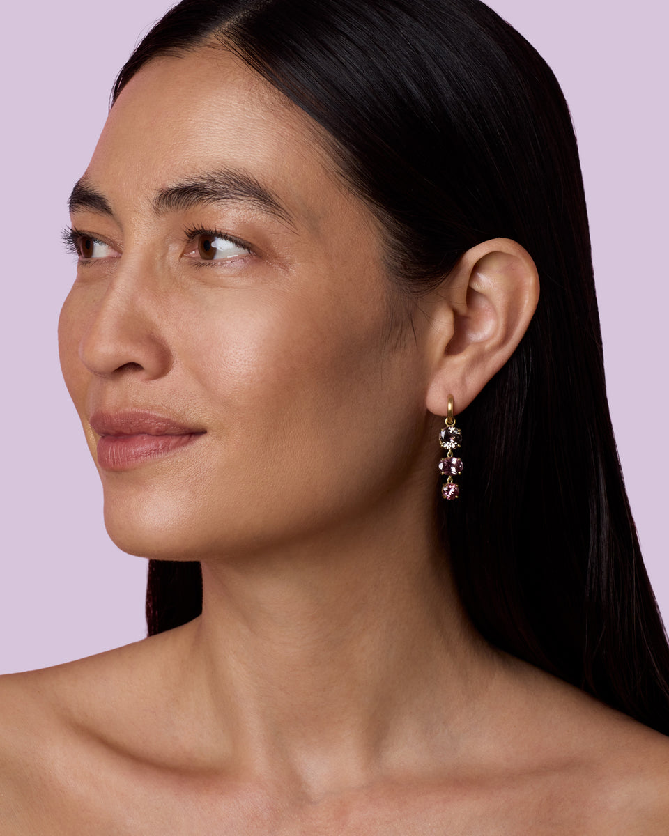 One of a Kind Gemmy Gem Triple Drop Link Jeweled Huggies - Irene Neuwirth