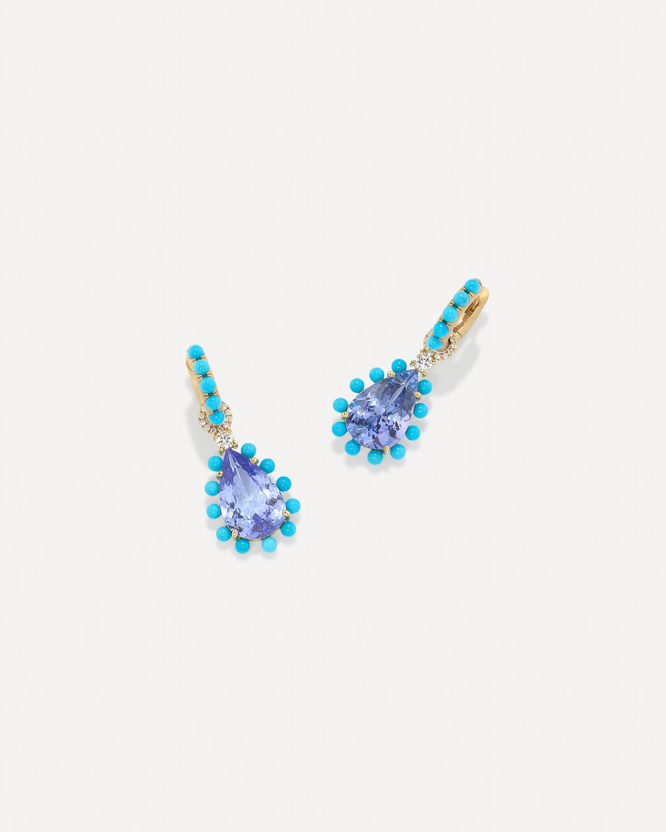 One of a Kind Studded Gem Drop Jeweled Huggies - Irene Neuwirth