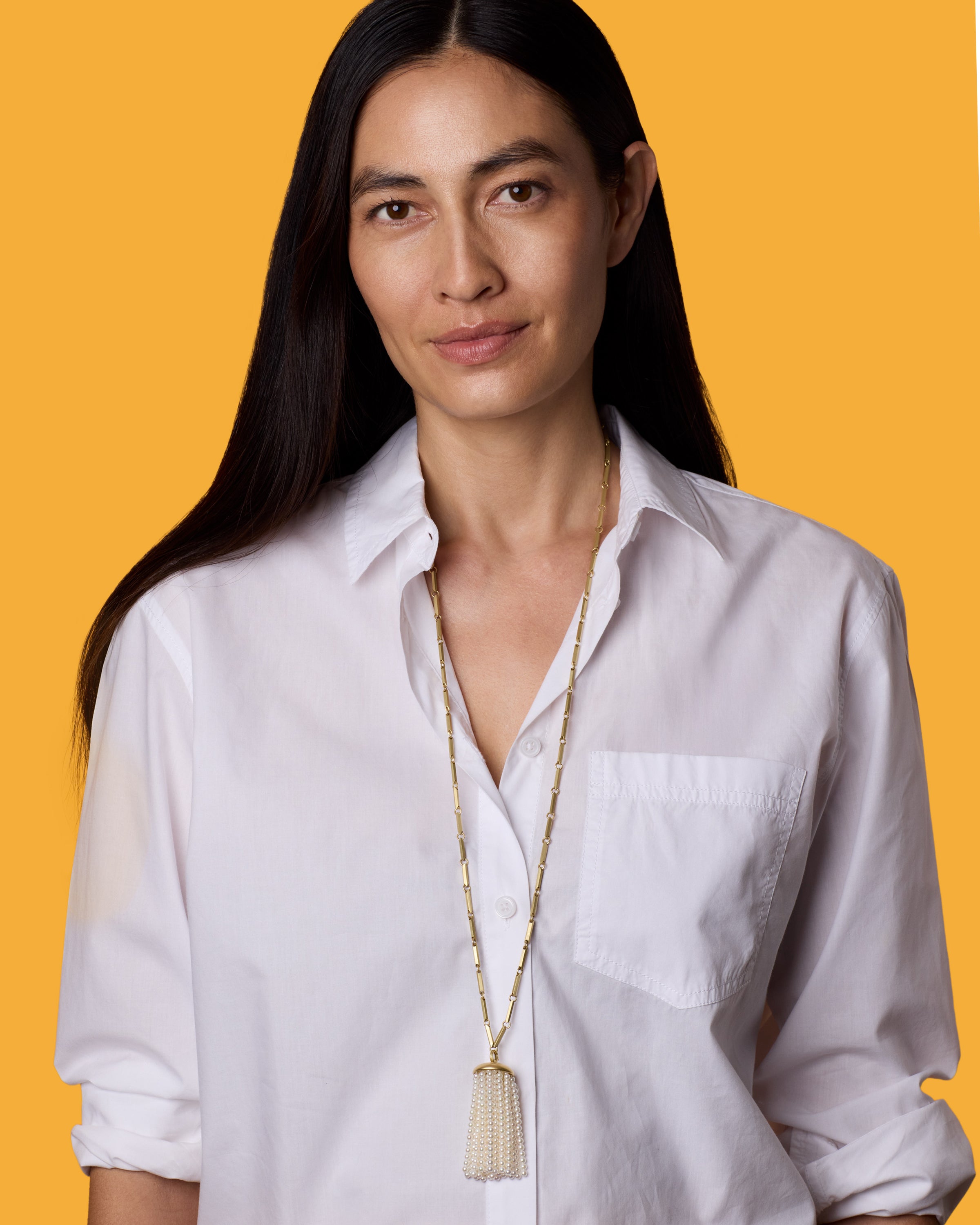 Tassel Lucky Charm Long Pendant Necklace Akoya Pearl 18k Yellow
