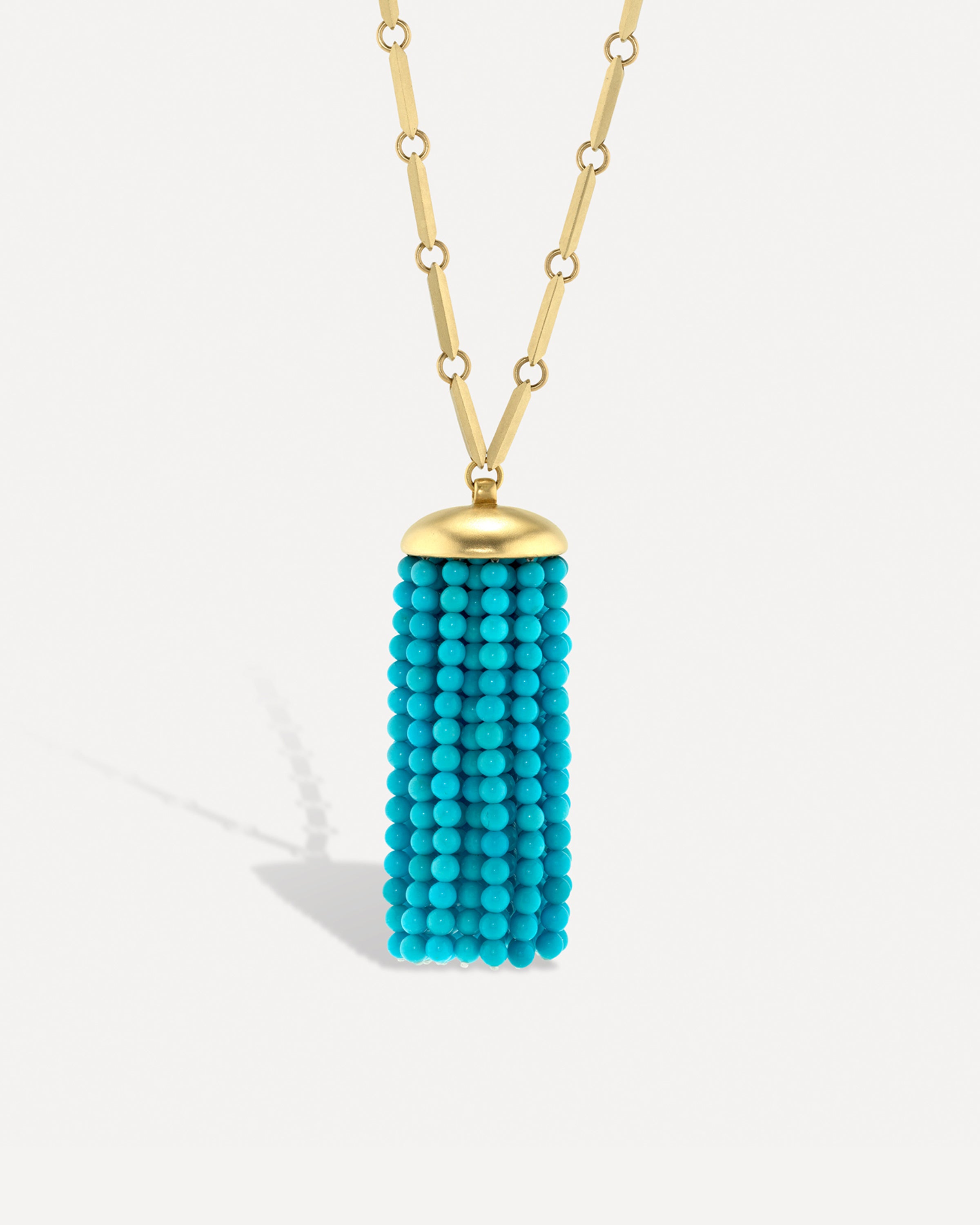 Tassel Faceted Bar Chain Long Pendant Necklace Turquoise 18k
