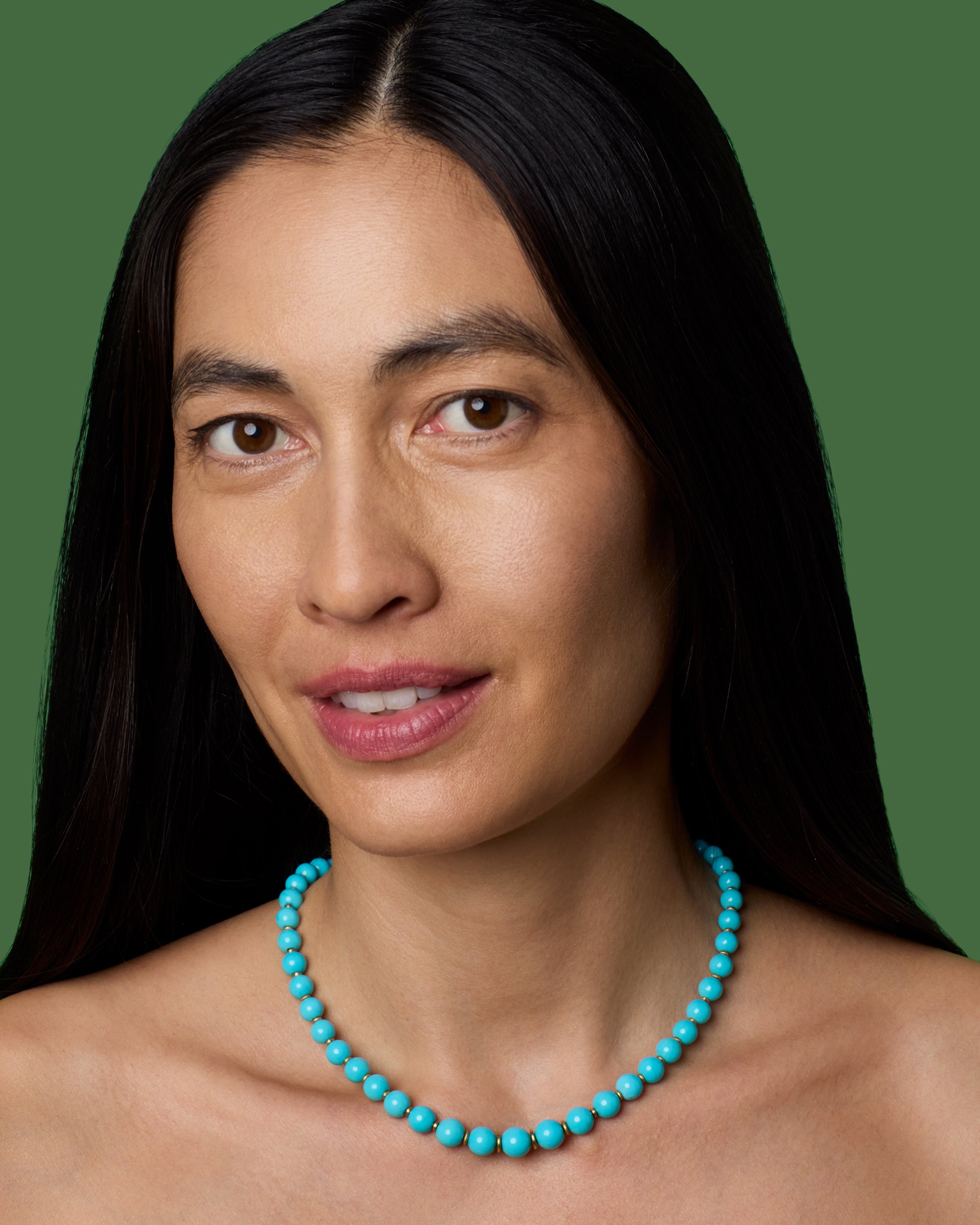 Graduated Kingman Turquoise Gumball Gold Beaded Candy Necklace 18k