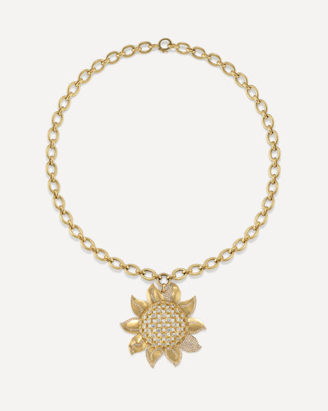 Diamond Pavé Golden Blossom Sunflower Necklace 18k Yellow Gold – Irene  Neuwirth