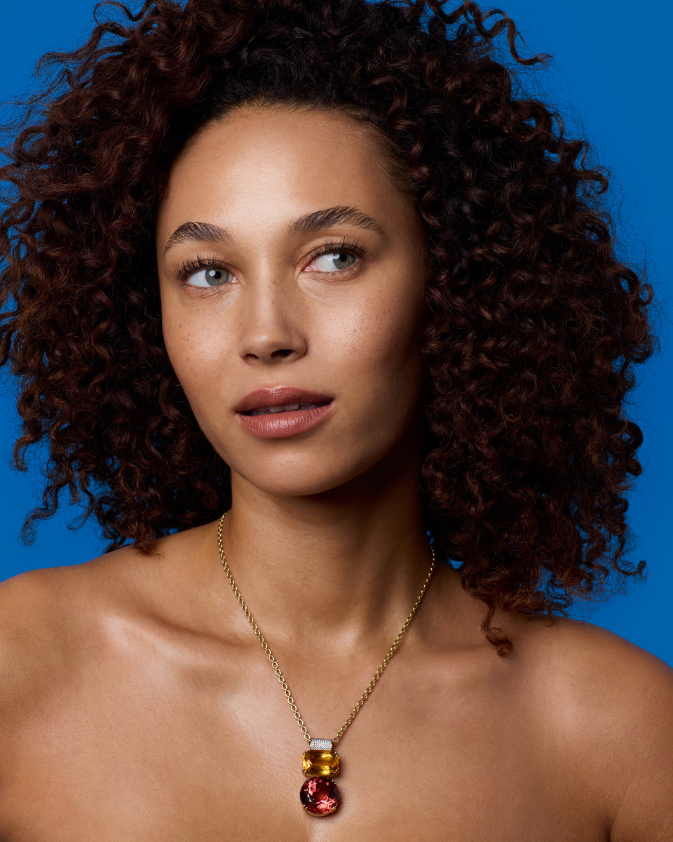 One of a Kind Gemmy Gem Heavy Pavé Bale Double Drop Pendant Necklace - Irene Neuwirth