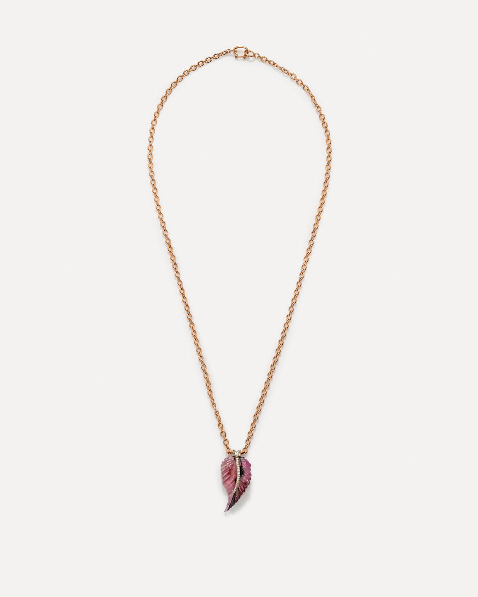 One of a Kind Pavé Carved Leaf Necklace - Irene Neuwirth