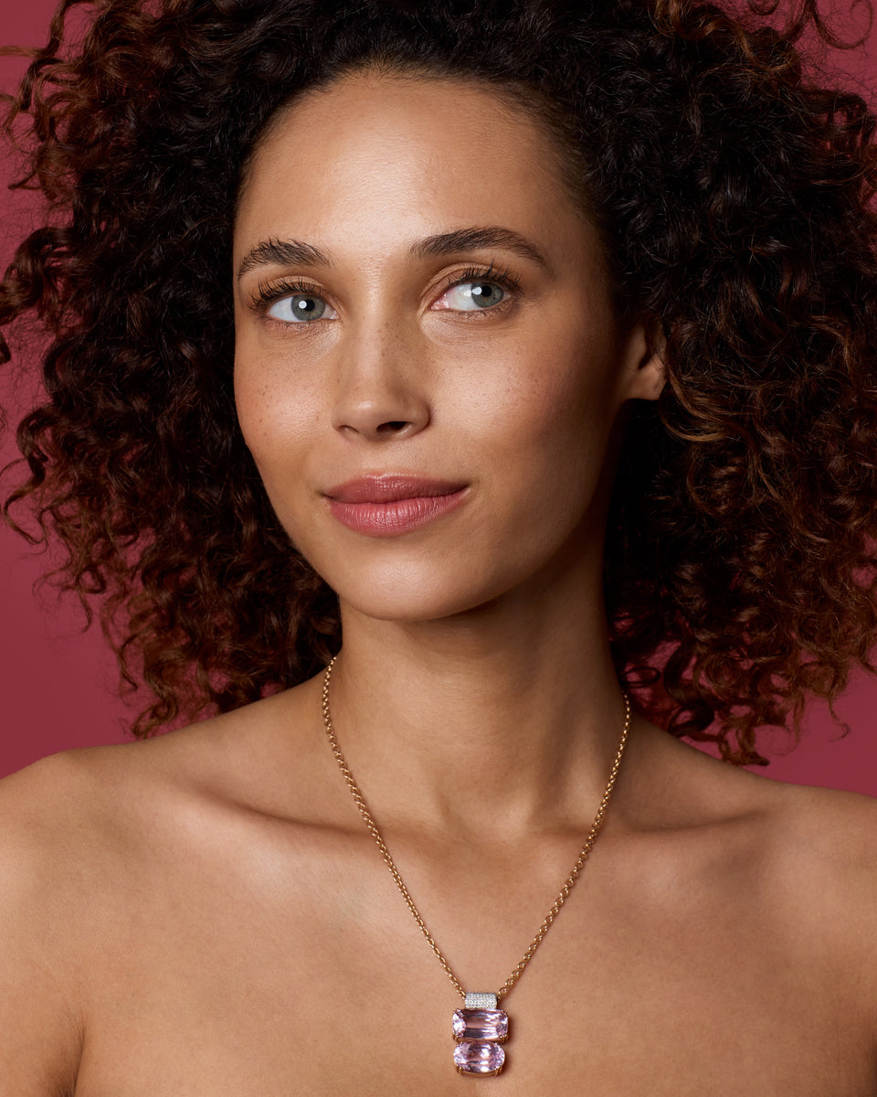One of a Kind Gemmy Gem Heavy Pavé Bale Double Drop Pendant Necklace - Irene Neuwirth