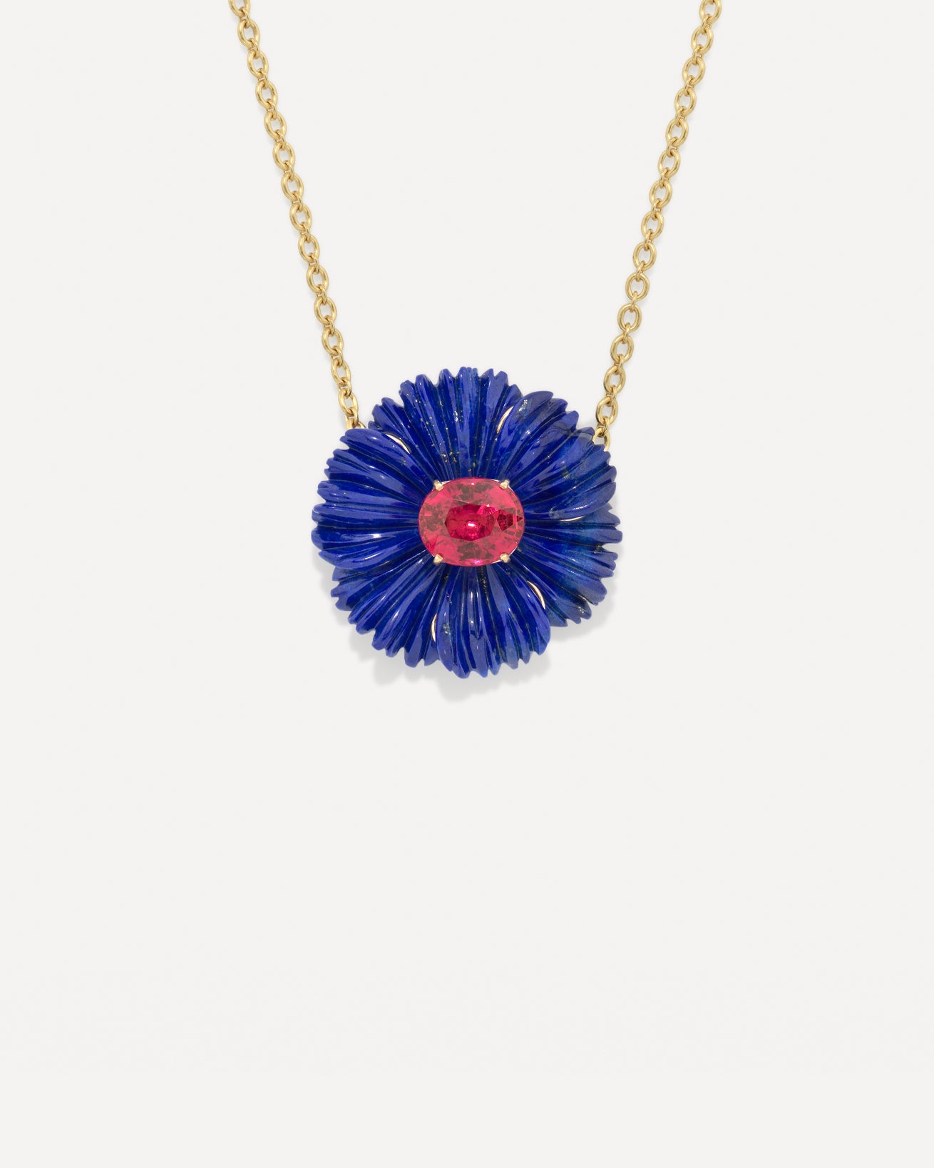 One of a Kind Lapis and Rubellite Tropical Flower Necklace 18k