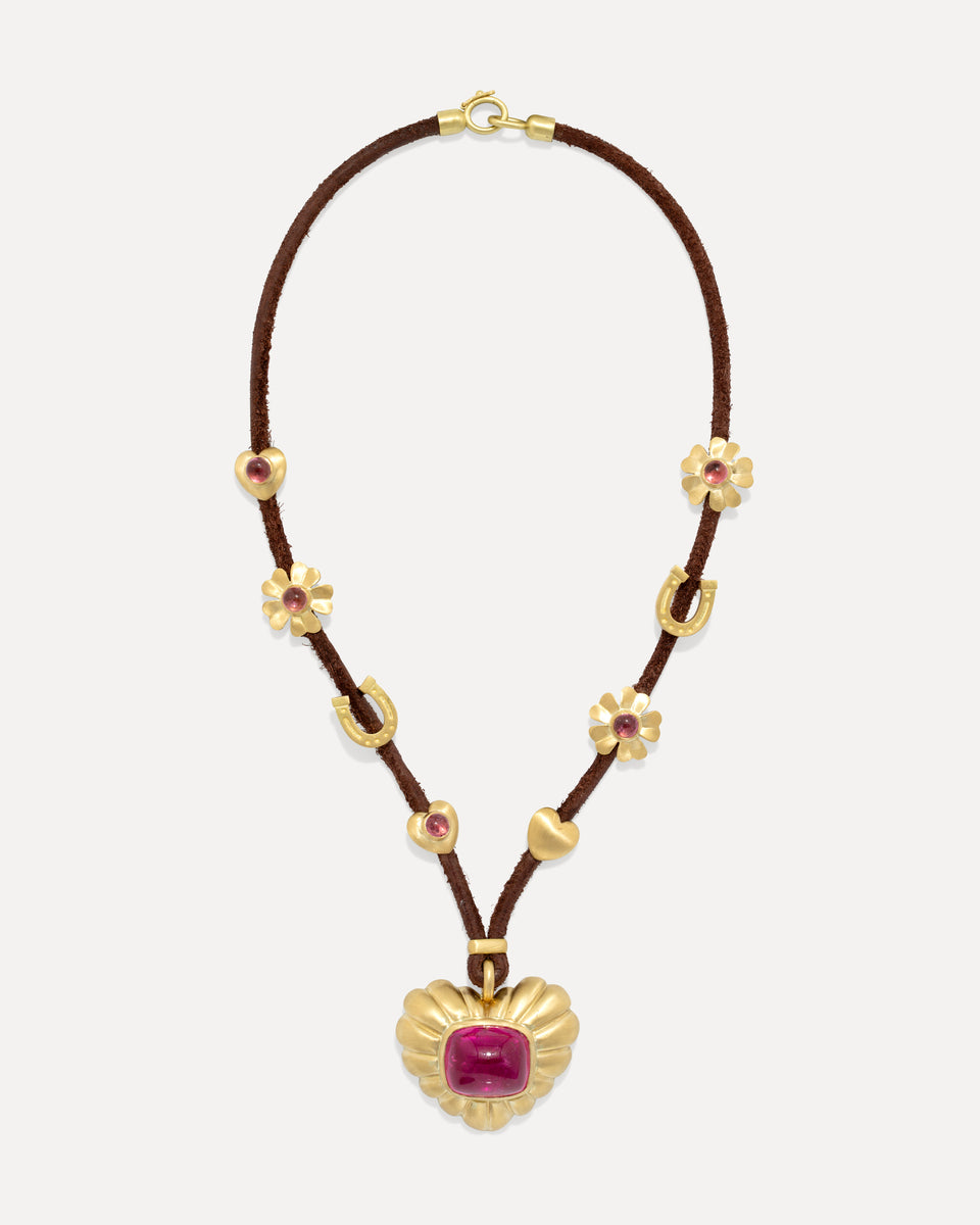 One of a Kind Golden Blossom Leather Necklace