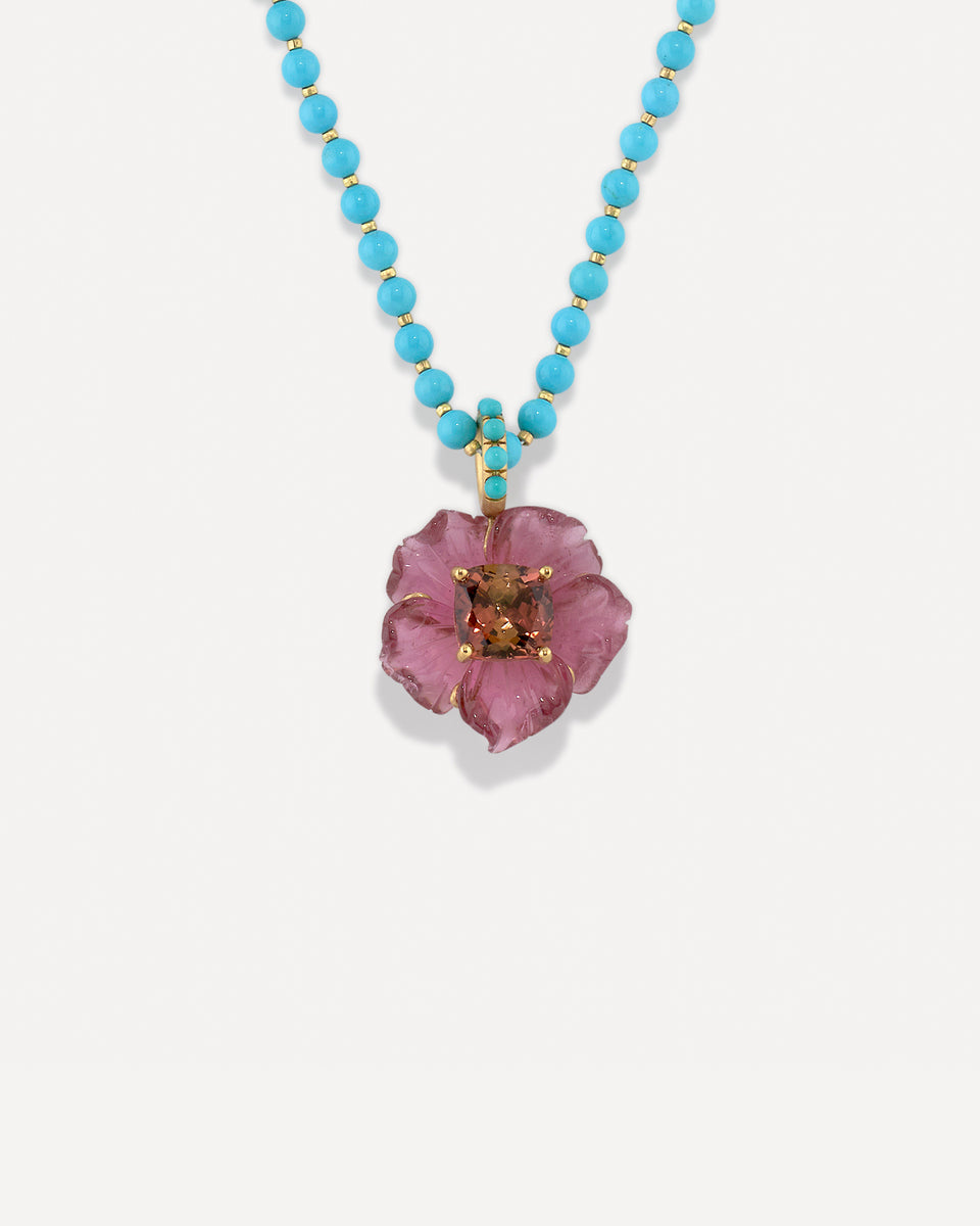 One of a Kind Gold Beaded Tropical Flower Necklace - Irene Neuwirth