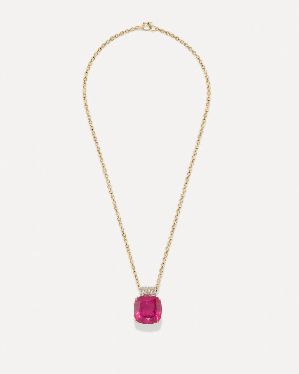 One of a Kind Gem Drop Heavy Pavé Bale Pendant Necklace