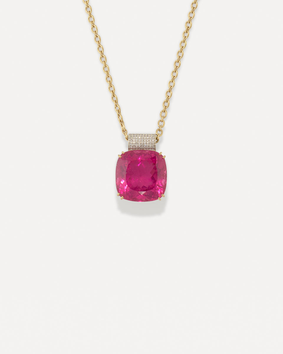 One of a Kind Gem Drop Heavy Pavé Bale Pendant Necklace