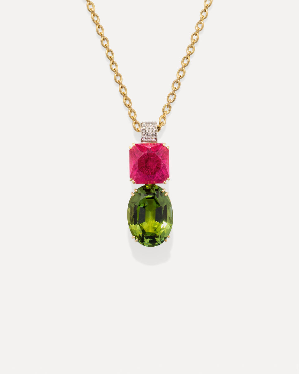 One of a Kind Gemmy Gem Heavy Pavé Bale Double Drop Pendant Necklace