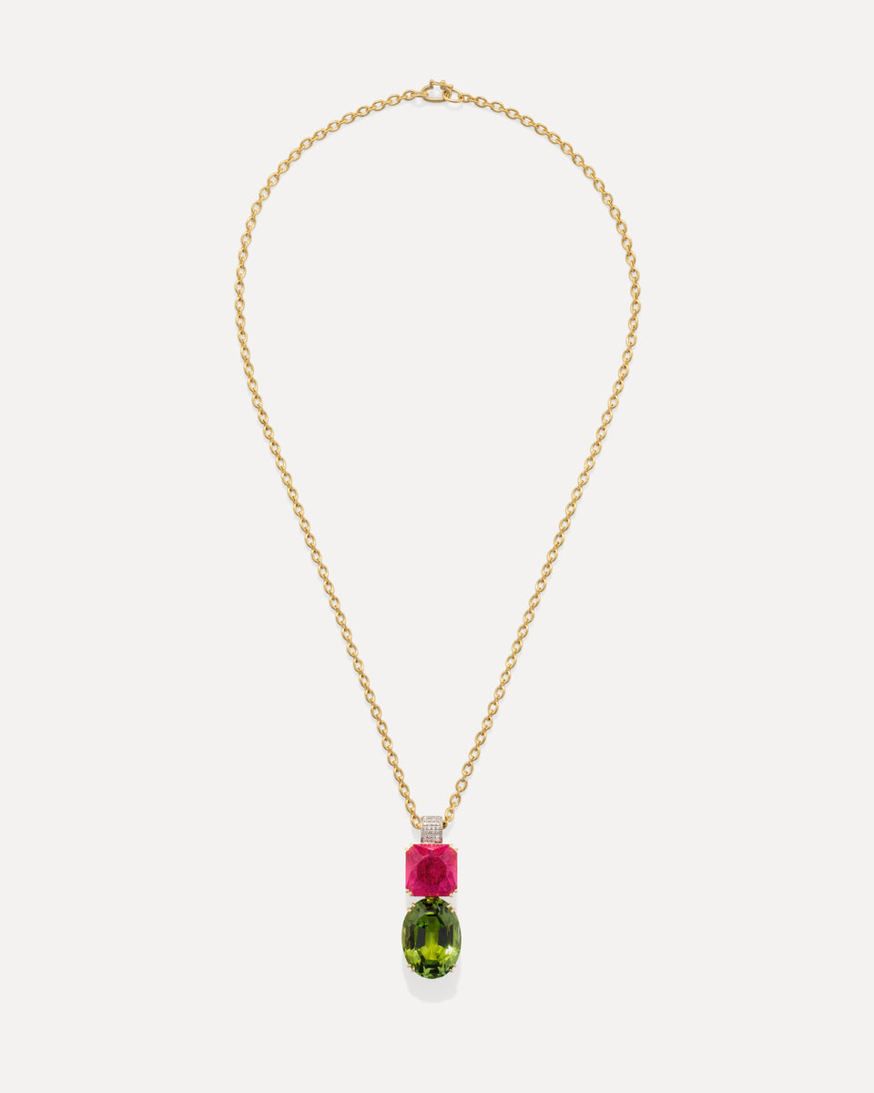 One of a Kind Gemmy Gem Heavy Pavé Bale Double Drop Pendant Necklace