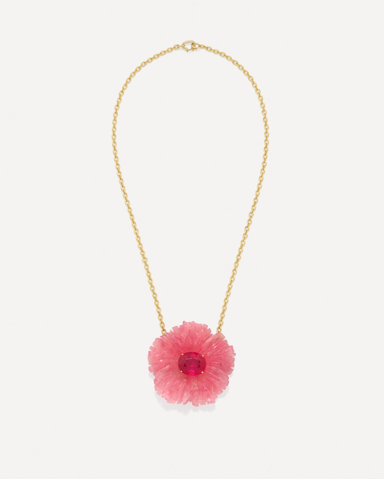 One of a Kind Rhodochrosite and Rubellite Tropical Flower Necklace