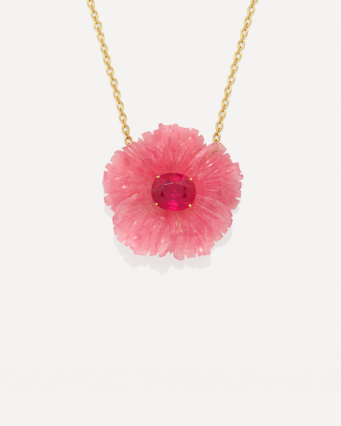 One of a Kind Rhodochrosite and Rubellite Tropical Flower Necklace