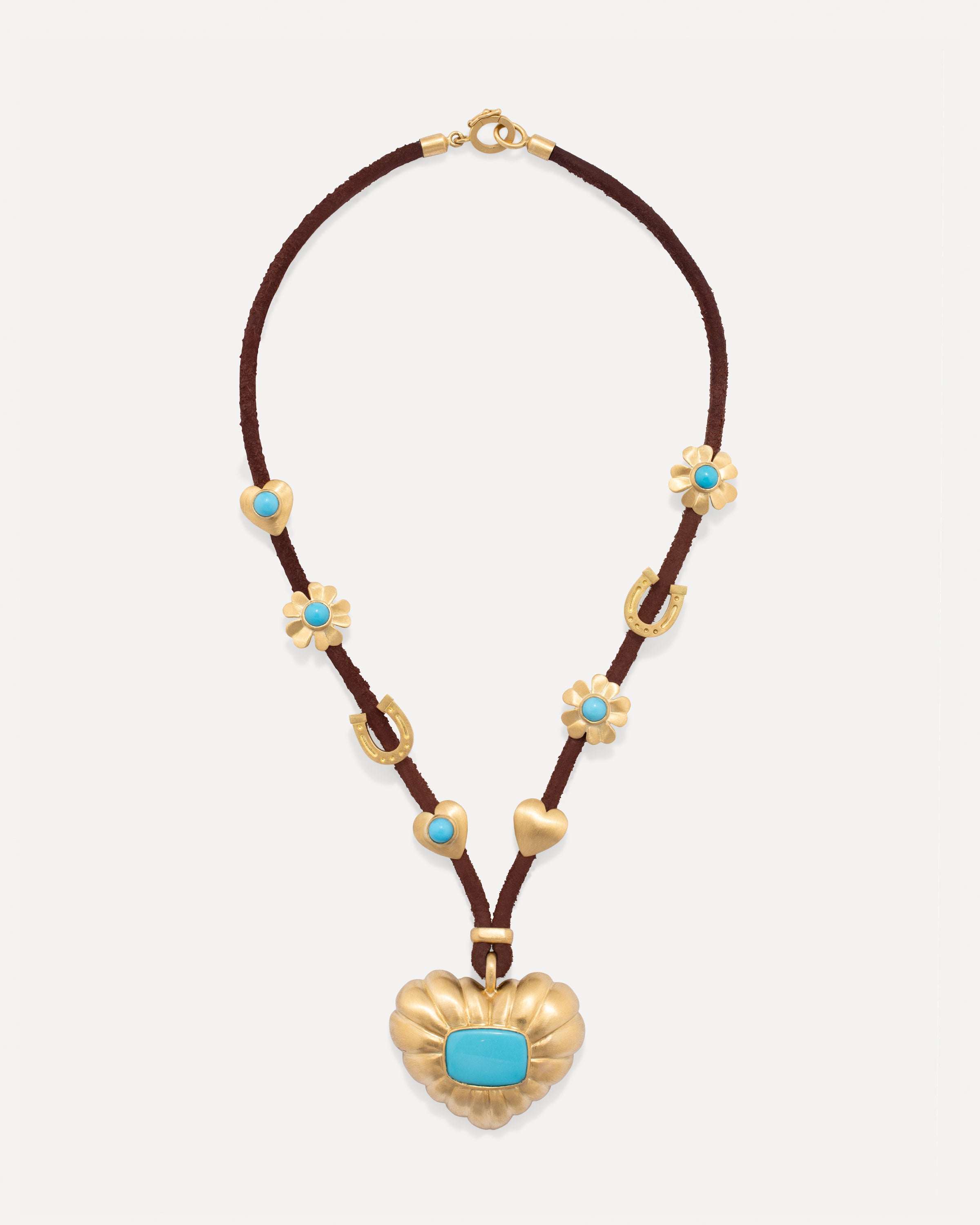 Golden Blossom Leather Necklace Turquoise – Irene Neuwirth