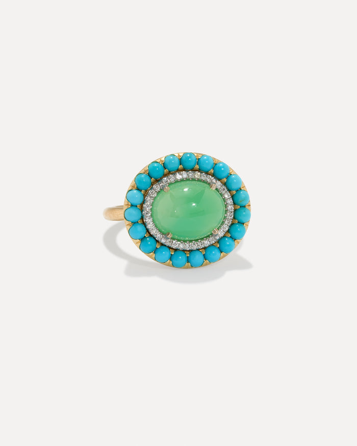 Classic Studded Halo Pavé Oval Mixed Ring - Irene Neuwirth