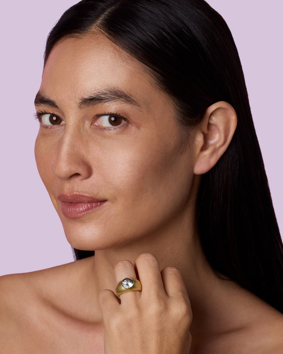 Medium Round Stone Gemmy Puffed Gold Ring - Irene Neuwirth