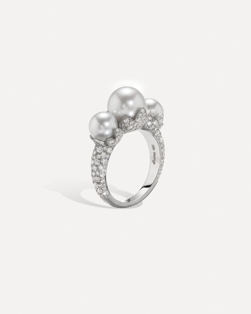 Pearl Blossom Pavé Three Stone Ring - Irene Neuwirth