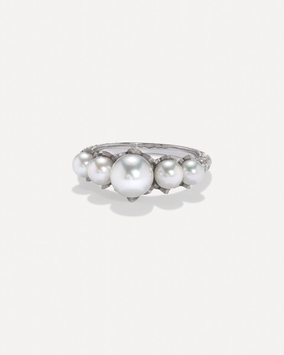 One of a Kind Pavé Pearl Blossom Five Stone Ring - Irene Neuwirth