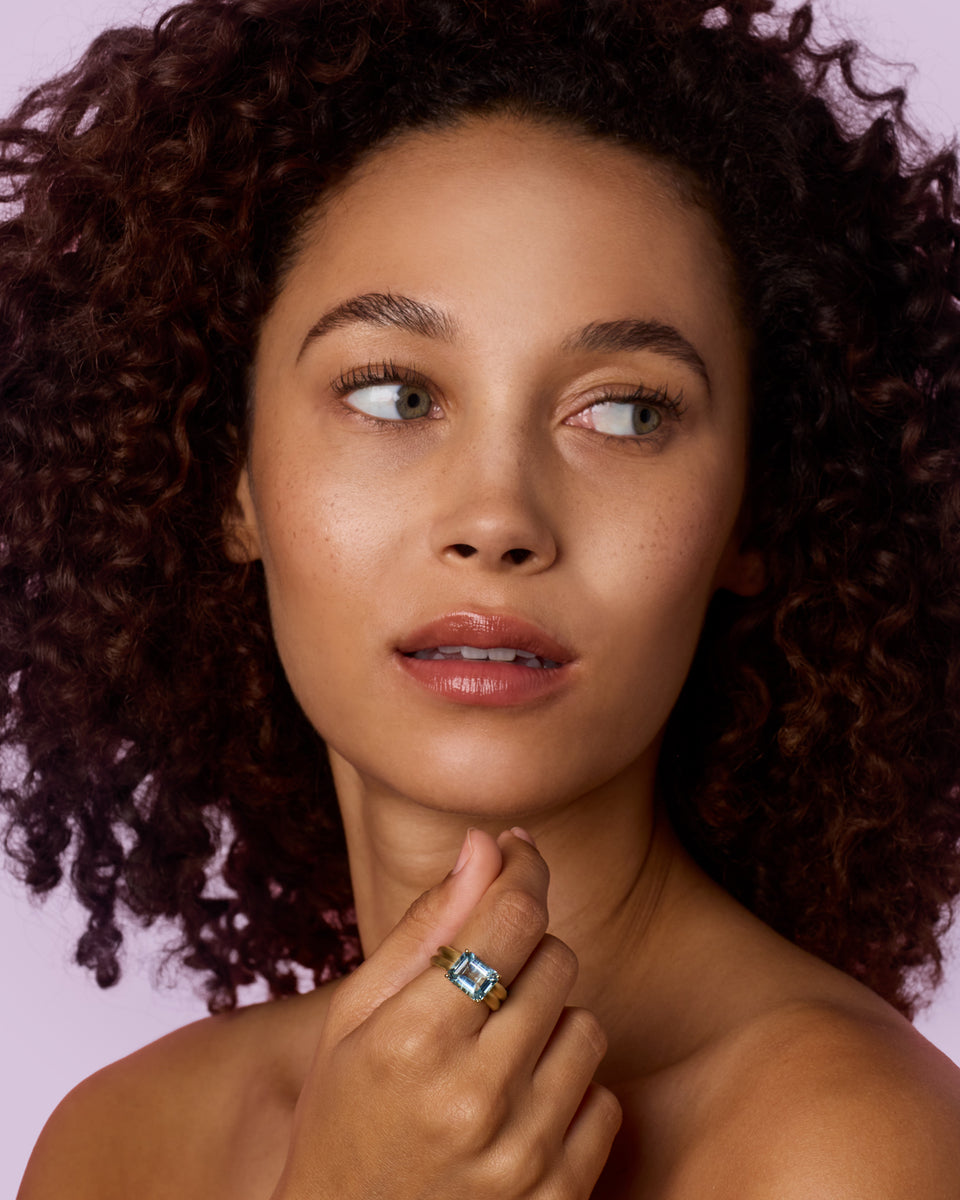 One of a Kind Heroic Emerald-Cut Double Band Ring