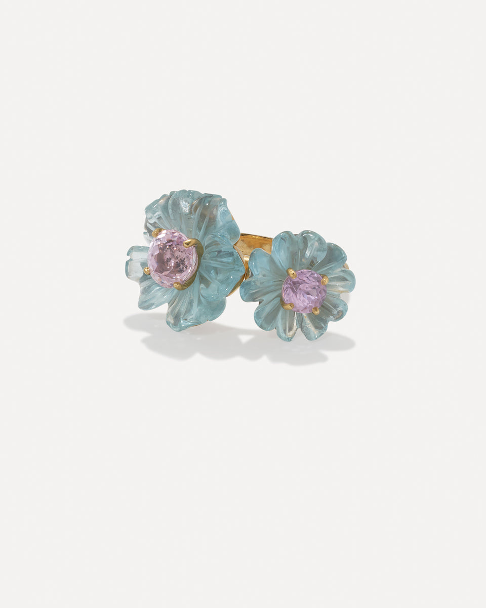 One of a Kind Tropical Flower Duet Ring - Irene Neuwirth