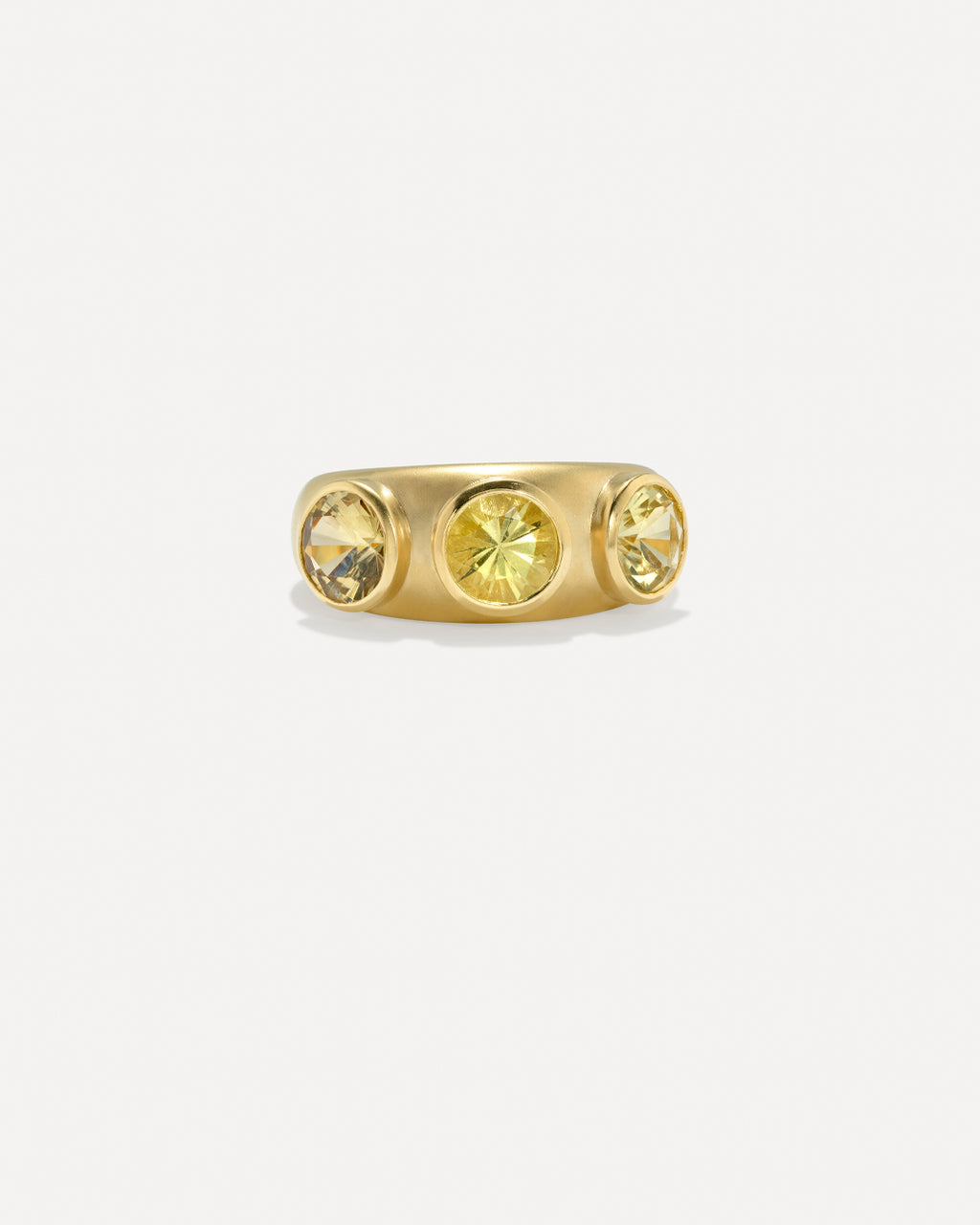 One of a Kind Round Three Stone Gemmy Puffed Gold Ring - Irene Neuwirth