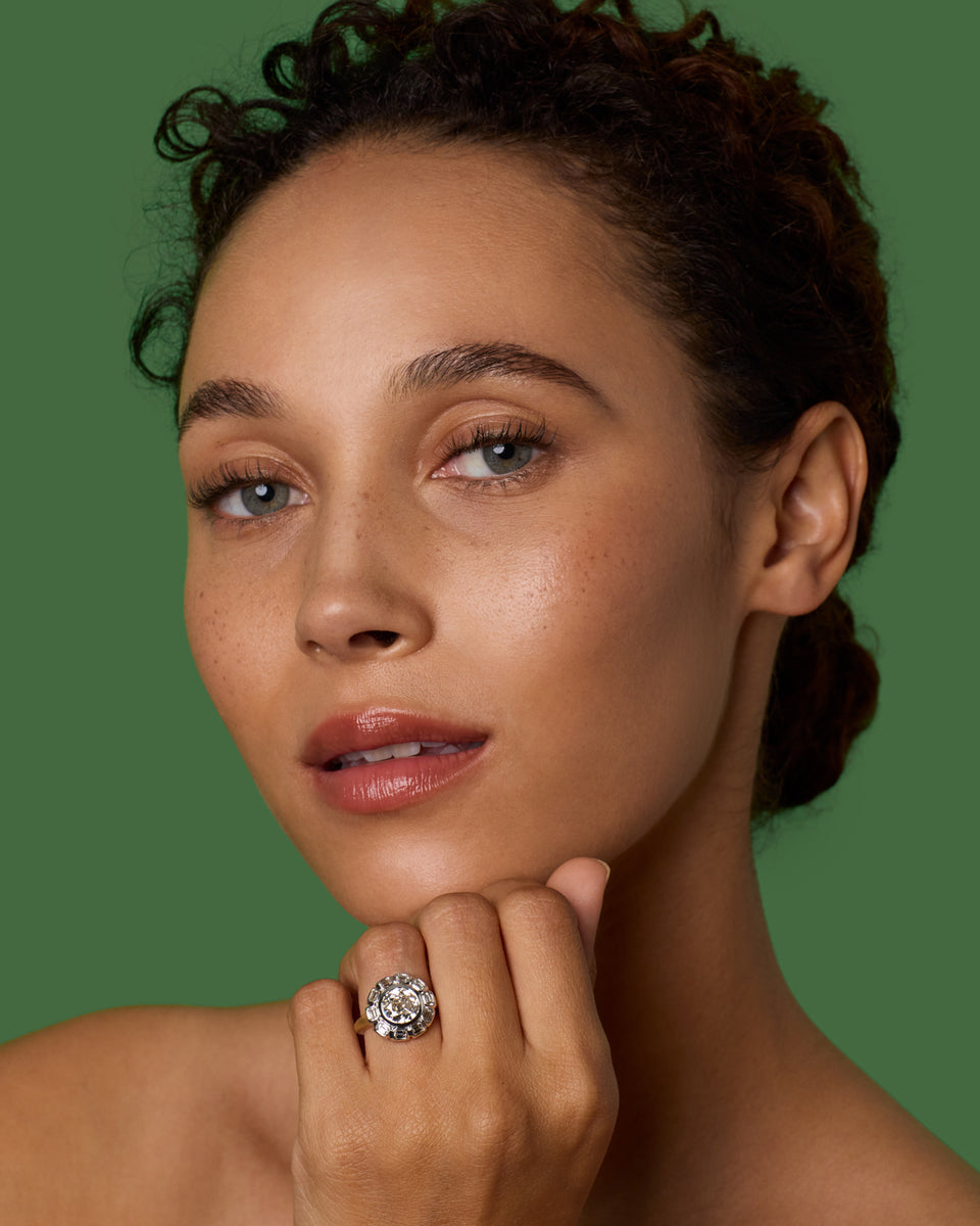 One of a Kind Diamond Floret Bezel Ring