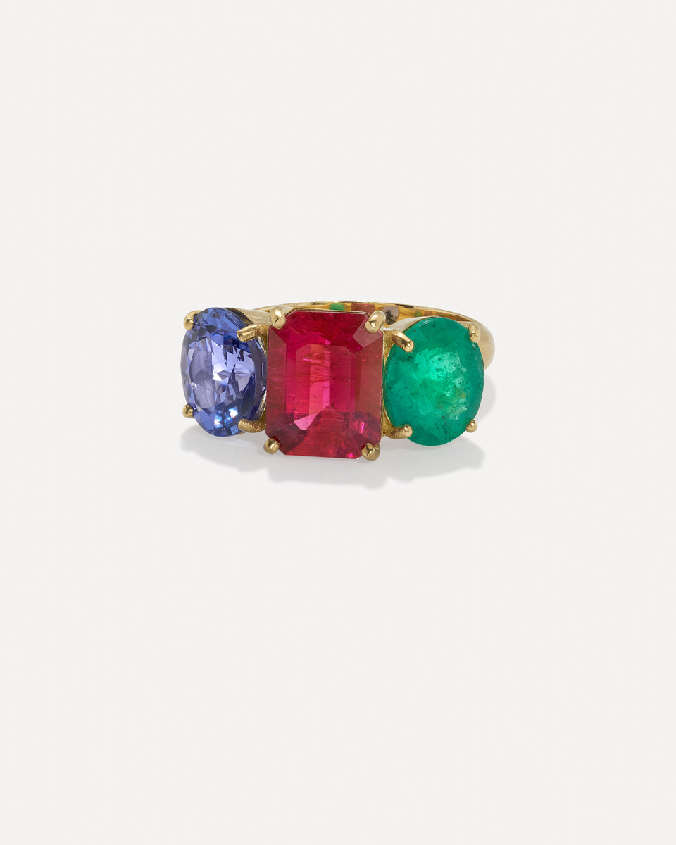 One of a Kind Gemmy Gem Three Stone Ring - Irene Neuwirth