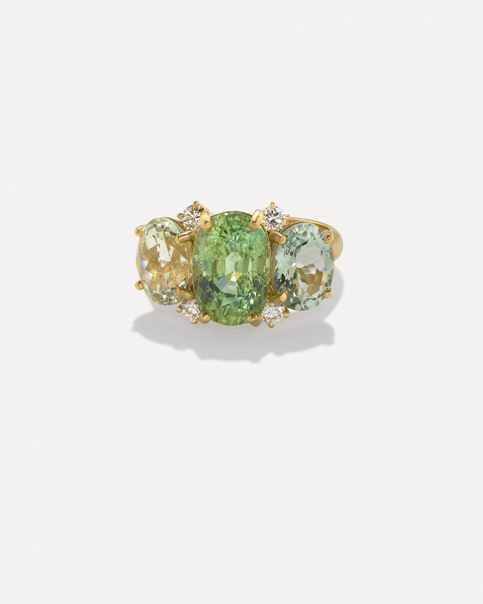 One of a Kind Gemmy Gem Diamond Three Stone Ring - Irene Neuwirth